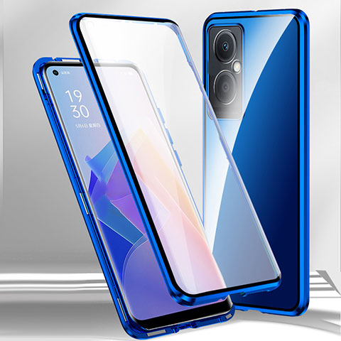 Custodia Lusso Alluminio Laterale Specchio 360 Gradi Cover P01 per OnePlus Nord CE 3 Lite 5G Blu