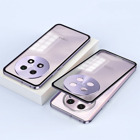 Custodia Lusso Alluminio Laterale Specchio 360 Gradi Cover P01 per Oppo A2 Pro 5G Viola