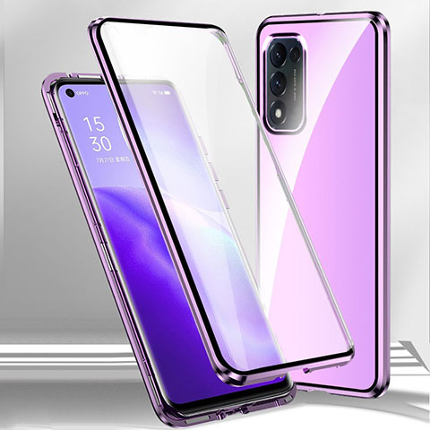 Custodia Lusso Alluminio Laterale Specchio 360 Gradi Cover P01 per Oppo A56 5G Viola