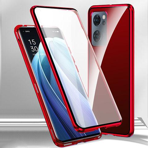 Custodia Lusso Alluminio Laterale Specchio 360 Gradi Cover P01 per Oppo A57 5G Rosso