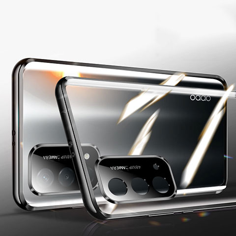 Custodia Lusso Alluminio Laterale Specchio 360 Gradi Cover P01 per Oppo A74 5G Nero