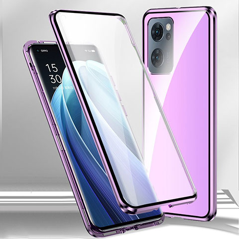 Custodia Lusso Alluminio Laterale Specchio 360 Gradi Cover P01 per Oppo A77 5G Viola