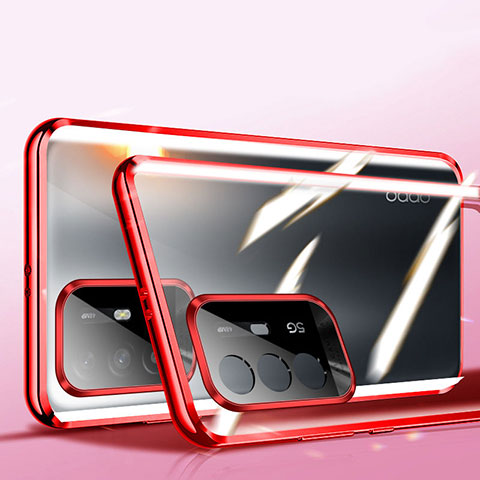 Custodia Lusso Alluminio Laterale Specchio 360 Gradi Cover P01 per Oppo F19 Pro+ Plus 5G Rosso