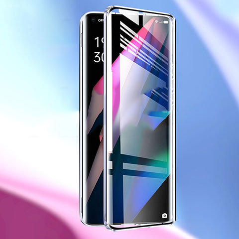 Custodia Lusso Alluminio Laterale Specchio 360 Gradi Cover P01 per Oppo Find X3 5G Argento