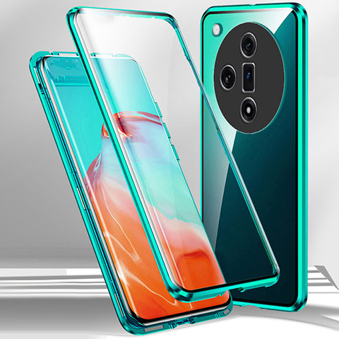 Custodia Lusso Alluminio Laterale Specchio 360 Gradi Cover P01 per Oppo Find X7 5G Verde