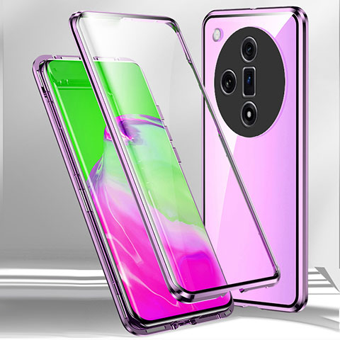 Custodia Lusso Alluminio Laterale Specchio 360 Gradi Cover P01 per Oppo Find X7 Ultra 5G Viola