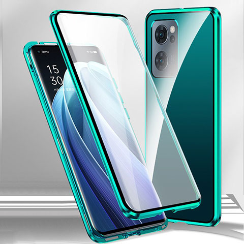 Custodia Lusso Alluminio Laterale Specchio 360 Gradi Cover P01 per Oppo K10 5G India Verde