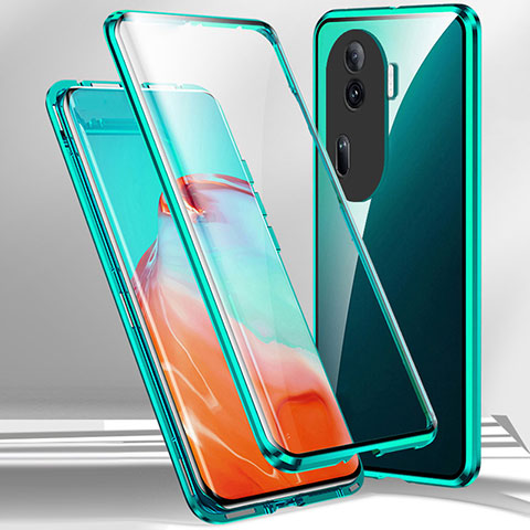 Custodia Lusso Alluminio Laterale Specchio 360 Gradi Cover P01 per Oppo Reno11 Pro 5G Verde