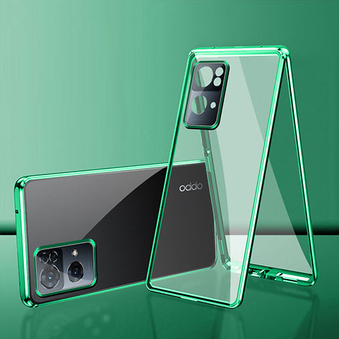 Custodia Lusso Alluminio Laterale Specchio 360 Gradi Cover P01 per Oppo Reno7 Pro 5G Verde