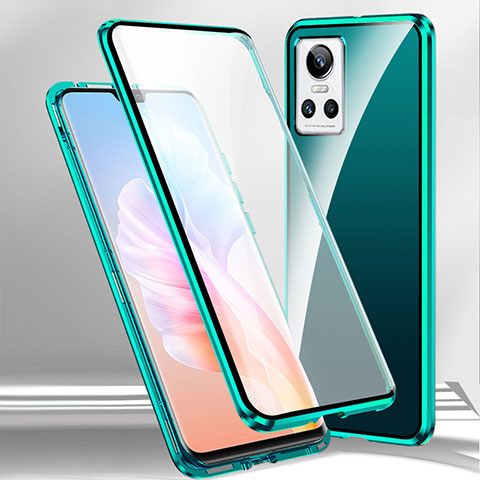 Custodia Lusso Alluminio Laterale Specchio 360 Gradi Cover P01 per Realme GT Neo3 5G Verde