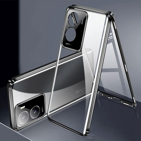 Custodia Lusso Alluminio Laterale Specchio 360 Gradi Cover P01 per Vivo Y35 5G Nero