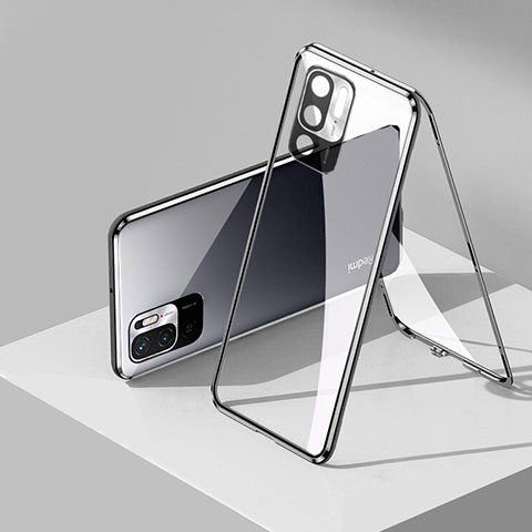 Custodia Lusso Alluminio Laterale Specchio 360 Gradi Cover P01 per Xiaomi POCO M3 Pro 5G Nero