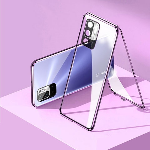 Custodia Lusso Alluminio Laterale Specchio 360 Gradi Cover P01 per Xiaomi POCO M3 Pro 5G Viola