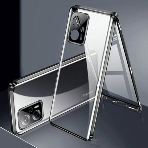 Custodia Lusso Alluminio Laterale Specchio 360 Gradi Cover P01 per Xiaomi Poco X4 GT 5G Nero