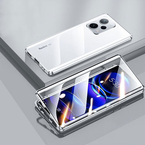 Custodia Lusso Alluminio Laterale Specchio 360 Gradi Cover P01 per Xiaomi Poco X5 5G Argento