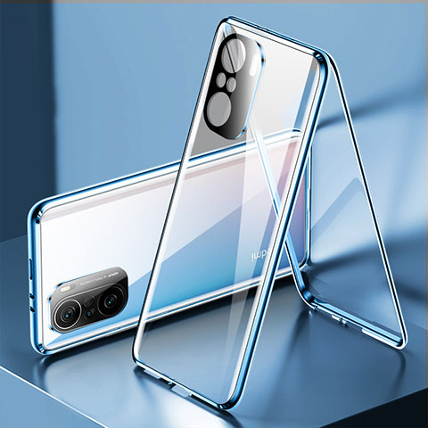 Custodia Lusso Alluminio Laterale Specchio 360 Gradi Cover P01 per Xiaomi Redmi K40 Pro 5G Blu