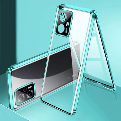 Custodia Lusso Alluminio Laterale Specchio 360 Gradi Cover P01 per Xiaomi Redmi Note 11T Pro+ Plus 5G Verde
