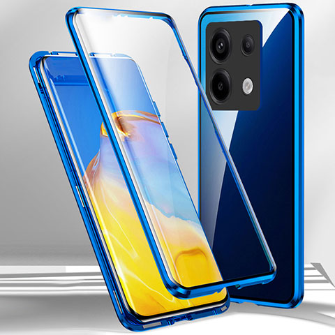 Custodia Lusso Alluminio Laterale Specchio 360 Gradi Cover P01 per Xiaomi Redmi Note 13 Pro 5G Blu