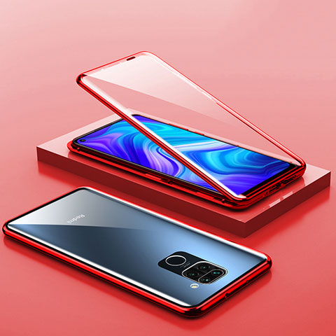 Custodia Lusso Alluminio Laterale Specchio 360 Gradi Cover P01 per Xiaomi Redmi Note 9 Rosso