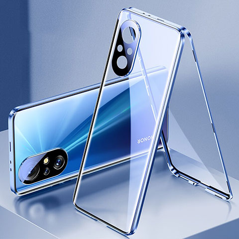 Custodia Lusso Alluminio Laterale Specchio 360 Gradi Cover P02 per Huawei Honor 50 SE 5G Blu