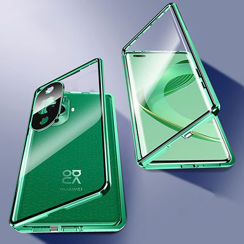 Custodia Lusso Alluminio Laterale Specchio 360 Gradi Cover P02 per Huawei Nova 11 Pro Verde