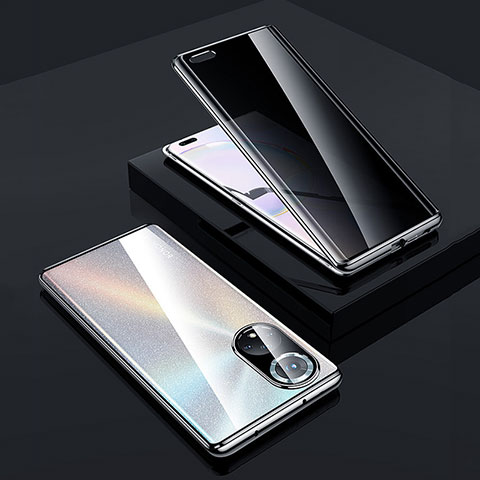 Custodia Lusso Alluminio Laterale Specchio 360 Gradi Cover P02 per Huawei Nova 9 Pro Argento