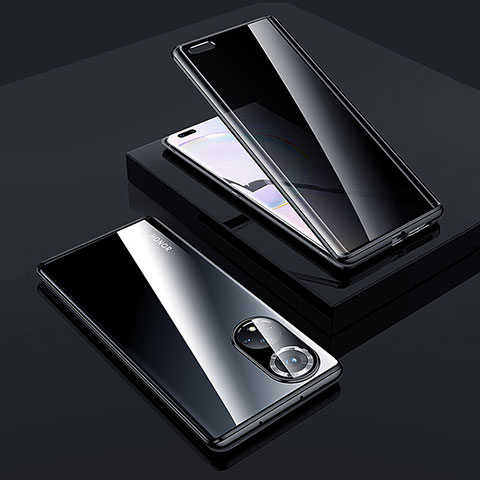 Custodia Lusso Alluminio Laterale Specchio 360 Gradi Cover P02 per Huawei Nova 9 Pro Nero