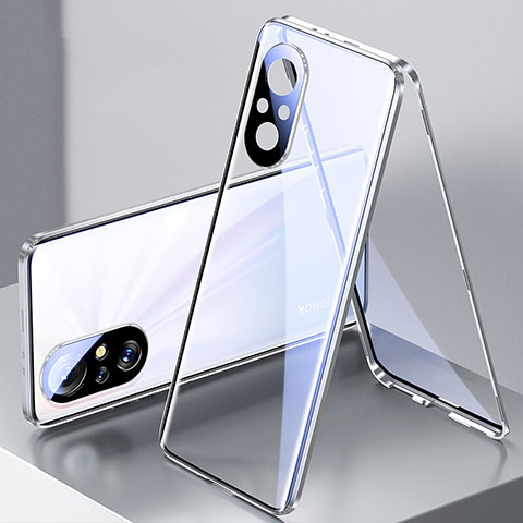 Custodia Lusso Alluminio Laterale Specchio 360 Gradi Cover P02 per Huawei Nova 9 SE Argento