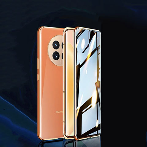 Custodia Lusso Alluminio Laterale Specchio 360 Gradi Cover P02 per Huawei Nova Y91 Oro