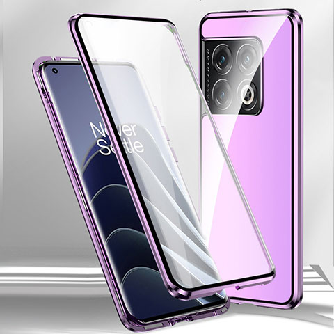 Custodia Lusso Alluminio Laterale Specchio 360 Gradi Cover P02 per OnePlus 11R 5G Viola