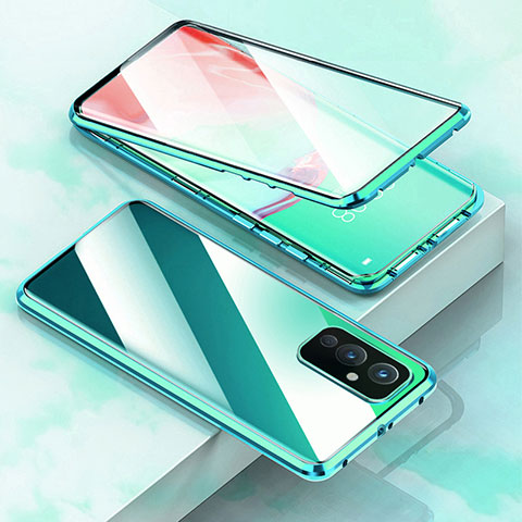 Custodia Lusso Alluminio Laterale Specchio 360 Gradi Cover P02 per OnePlus 9 5G Verde