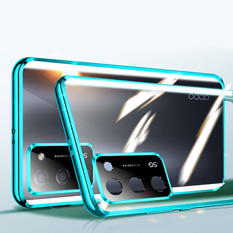 Custodia Lusso Alluminio Laterale Specchio 360 Gradi Cover P02 per Oppo A55 5G Verde