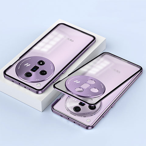 Custodia Lusso Alluminio Laterale Specchio 360 Gradi Cover P02 per Oppo Find X7 5G Viola