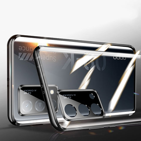 Custodia Lusso Alluminio Laterale Specchio 360 Gradi Cover P02 per Oppo K9 5G Nero