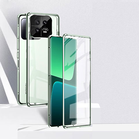 Custodia Lusso Alluminio Laterale Specchio 360 Gradi Cover P02 per Xiaomi Mi 13 5G Verde