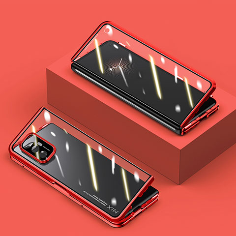 Custodia Lusso Alluminio Laterale Specchio 360 Gradi Cover P02 per Xiaomi Mix Fold 5G Rosso