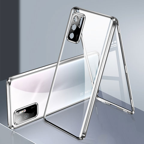 Custodia Lusso Alluminio Laterale Specchio 360 Gradi Cover P02 per Xiaomi POCO M3 Pro 5G Argento
