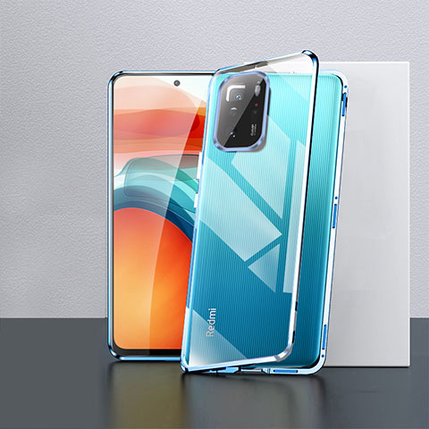 Custodia Lusso Alluminio Laterale Specchio 360 Gradi Cover P02 per Xiaomi Poco X3 GT 5G Blu