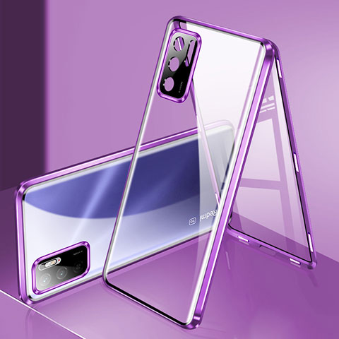 Custodia Lusso Alluminio Laterale Specchio 360 Gradi Cover P02 per Xiaomi Redmi Note 10 5G Viola