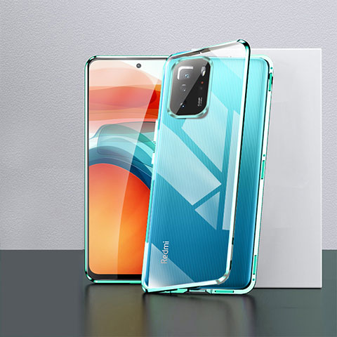 Custodia Lusso Alluminio Laterale Specchio 360 Gradi Cover P02 per Xiaomi Redmi Note 10 Pro 5G Verde