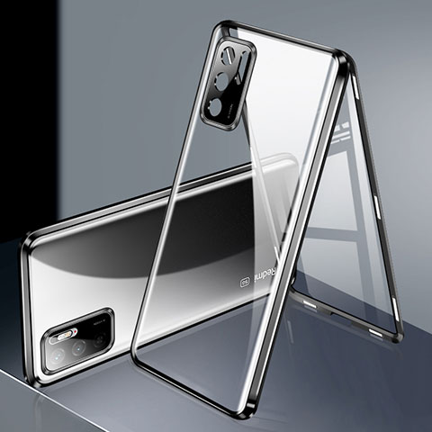 Custodia Lusso Alluminio Laterale Specchio 360 Gradi Cover P02 per Xiaomi Redmi Note 10T 5G Nero