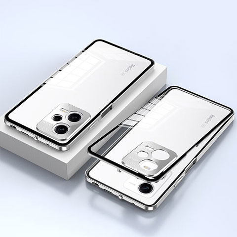 Custodia Lusso Alluminio Laterale Specchio 360 Gradi Cover P02 per Xiaomi Redmi Note 12 5G Argento