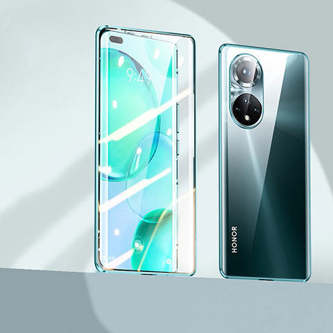 Custodia Lusso Alluminio Laterale Specchio 360 Gradi Cover P03 per Huawei Honor 50 Pro 5G Verde