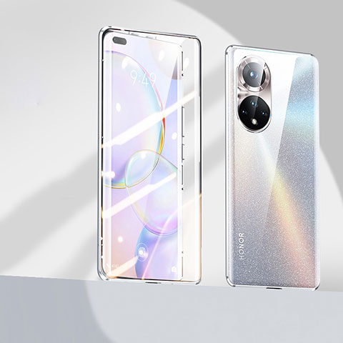 Custodia Lusso Alluminio Laterale Specchio 360 Gradi Cover P03 per Huawei Nova 9 Pro Argento