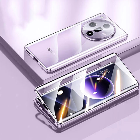 Custodia Lusso Alluminio Laterale Specchio 360 Gradi Cover P03 per Oppo Find X7 5G Lavanda