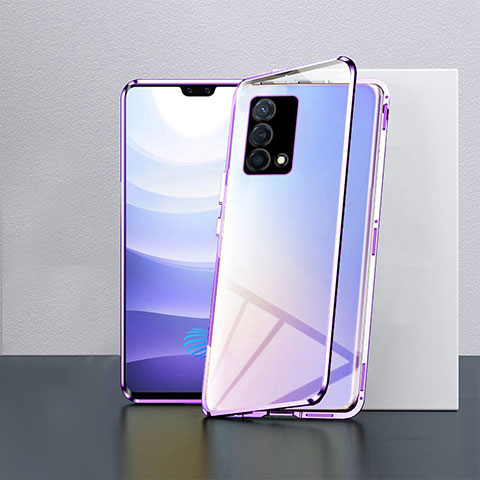 Custodia Lusso Alluminio Laterale Specchio 360 Gradi Cover P03 per Oppo K9 5G Viola