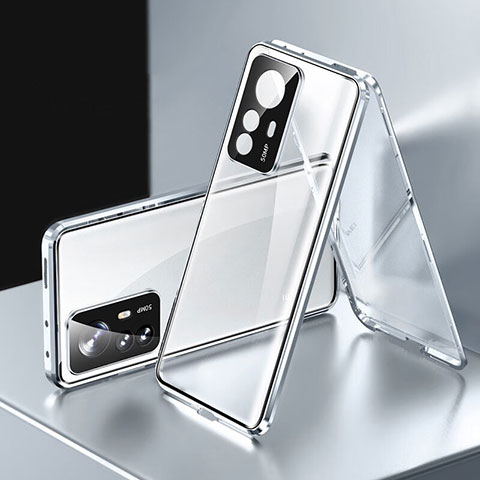 Custodia Lusso Alluminio Laterale Specchio 360 Gradi Cover P03 per Xiaomi Mi 12T 5G Argento