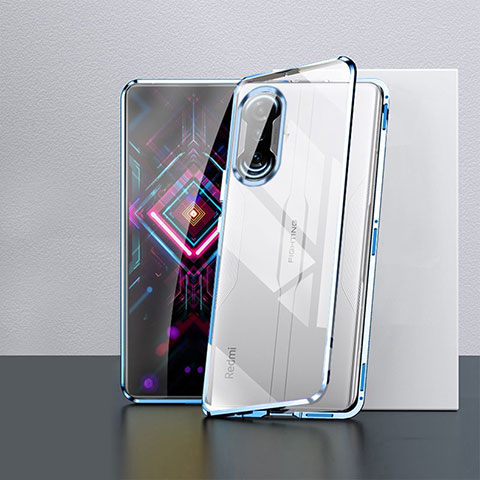 Custodia Lusso Alluminio Laterale Specchio 360 Gradi Cover P03 per Xiaomi Redmi K40 Gaming 5G Blu