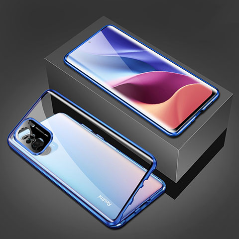 Custodia Lusso Alluminio Laterale Specchio 360 Gradi Cover P03 per Xiaomi Redmi K40 Pro+ Plus 5G Blu