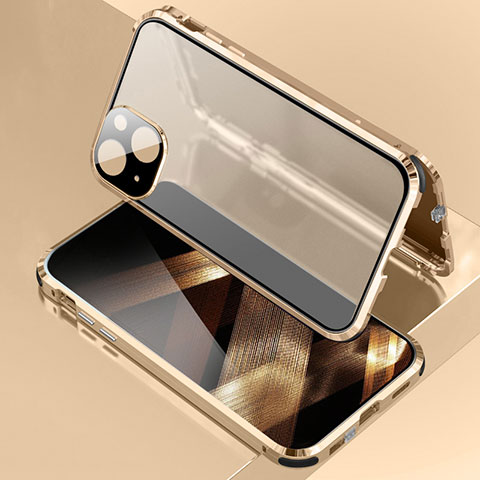 Custodia Lusso Alluminio Laterale Specchio 360 Gradi Cover per Apple iPhone 15 Plus Oro